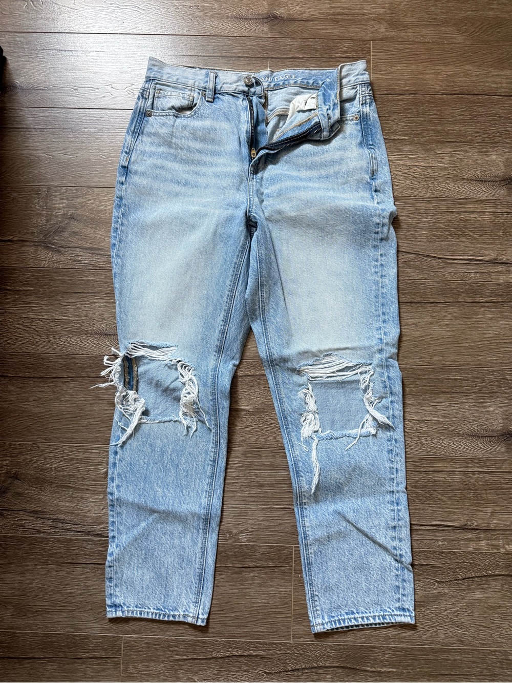 American Eagle Outfitters Light Blue Distressed Mom Jeans Short